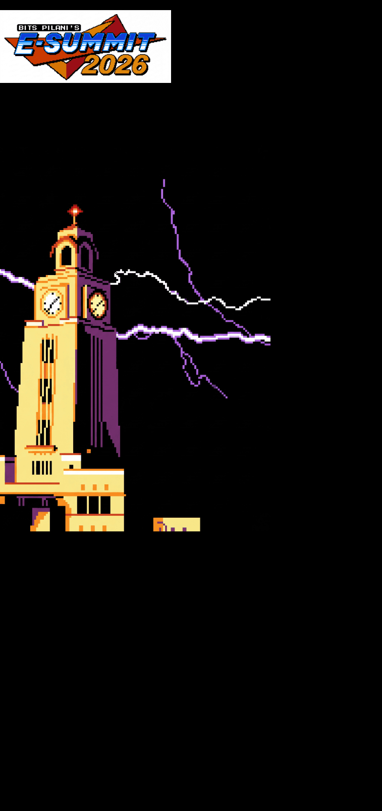 BITS Pilani clock tower in pixel art with lightning — mobile view