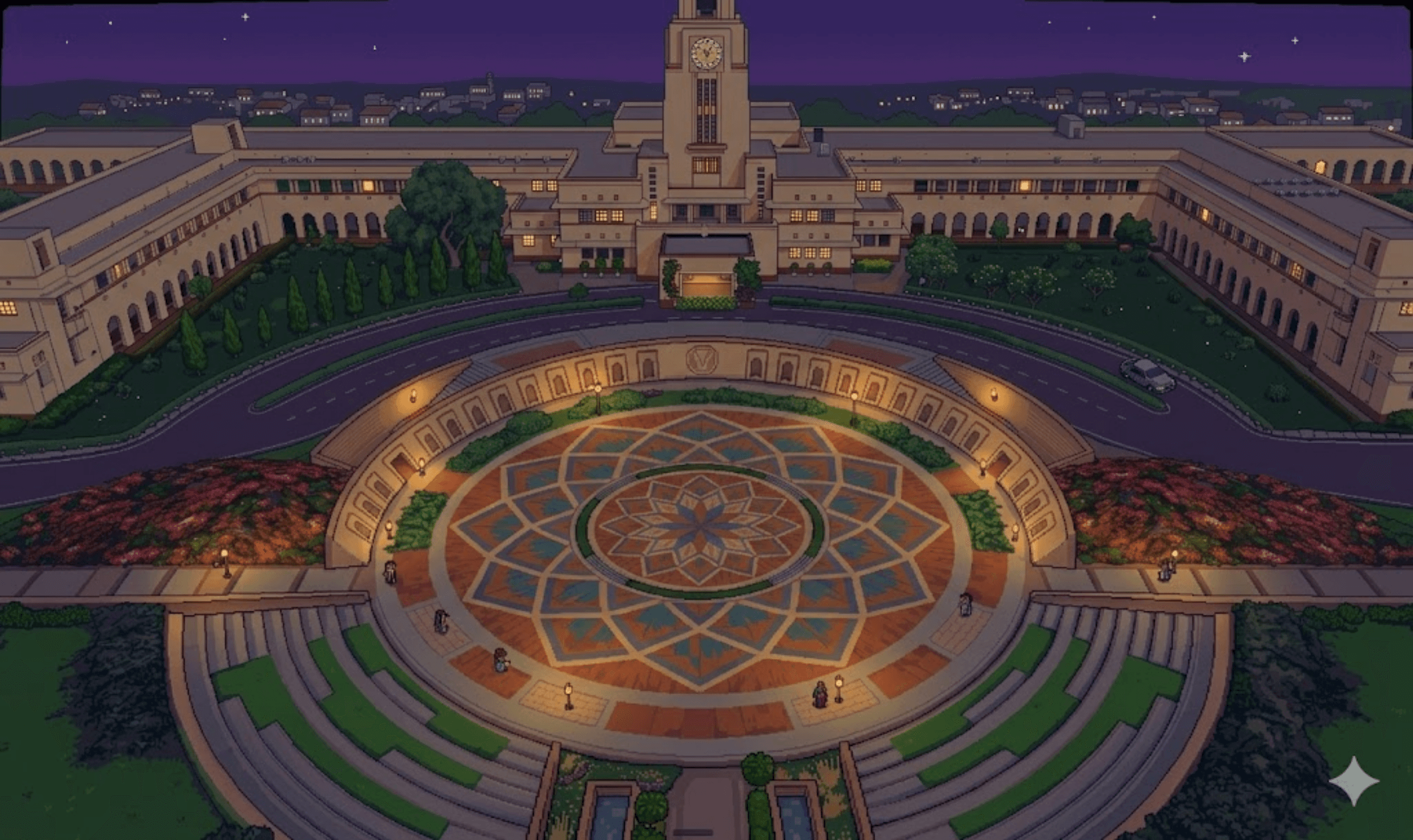 BITS Pilani campus — wide view showing clock tower and the rotunda plaza